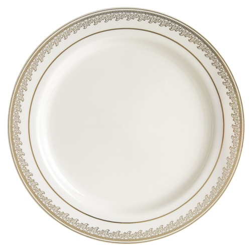 Elegant Prestige Plastic Ivory With Gold Brimmed 9" Dinner Plate  - Posh Party  Supplies