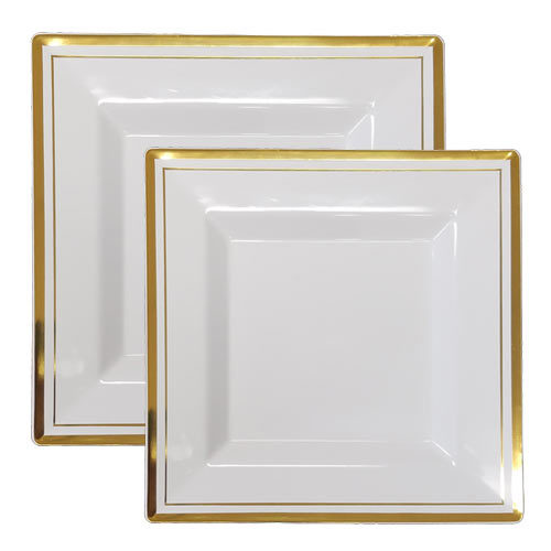 square plastic white with gold rim bulk combo