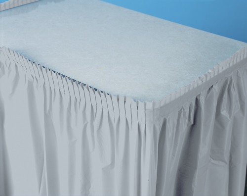 Disposable Shimmering Silver Plastic 14' Tableskirts - Posh Party Supplies