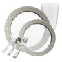 Clear with Silver Hammered Trim Plastic Tableware Package - FREE SHIPPING