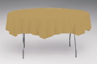 Disposable Glittering Gold Plastic 82" Round Tablecover - Posh Party Supplies