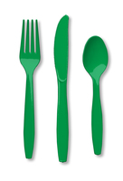 Disposable Emerald Green 96 Plastic Spoons, 96 Plastic Forks and 96 Plastic Knives - Posh Party Supplies
