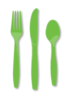 Disposable Citrus Green 96 Plastic Spoons, 96 Plastic Forks and 96 Plastic Knives - Posh Party Supplies