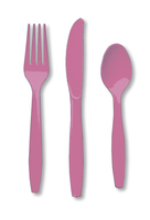 Disposable Candy Pink 96 Plastic Spoons, 96 Plastic Forks and 96 Plastic Knives - Posh Party Supplies