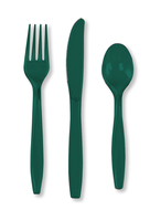 Disposable Hunter Green 96 Plastic Spoons, 96 Plastic Forks and 96 Plastic Knives - Posh Party Supplies