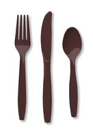 Disposable Brown 96 Plastic Spoons, 96 Plastic Forks and 96 Plastic Knives - Posh Party Supplies