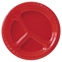 Discounted 10.25" Classic Red Divided Plastic Banquet Dinner Plates  - Posh Party Supplies