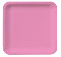 Disposable Candy Pink Square 7.25" Paper Cake Plates - Posh Party Supplies