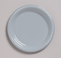 Disposable Shimmering Silver 6.75" Plastic Dessert Plates - Posh Party Supplies