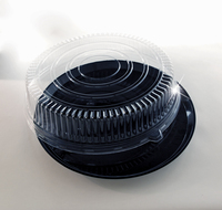 18" Black Plastic Round Compartment Tray Dome Combo - 12 Plastic Trays