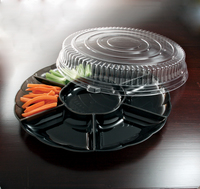 Disposable 18" Black Plastic Round Compartment Tray Dome Combo -Posh Party Supplies