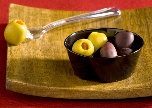 Disposable 1.4 oz Black Plastic Round Mini Duplex Bowl -Posh Party Supplies