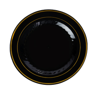 Elegant Black with Gold Rim 9" Round Plastic Plate  - Posh Party Supplies