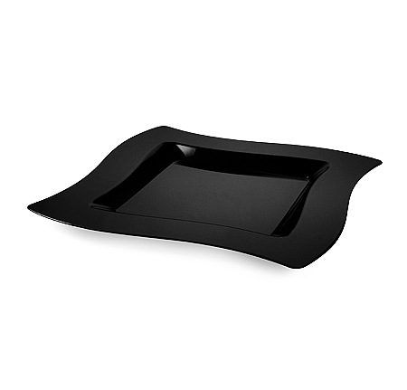 Pretty Black 8" Salad Disposable Plastic Wave Plate  - Posh Party Supplies