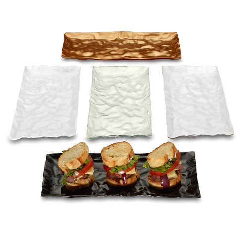 Elegant Plastic Contemplate Clear Green 5" x 10.75" Rectangle Plates - PoshPartySupplies.com