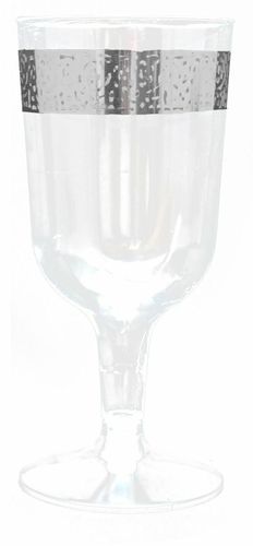 Silver Trim 6 oz Wine Plastic Cups - Posh Party Supplies