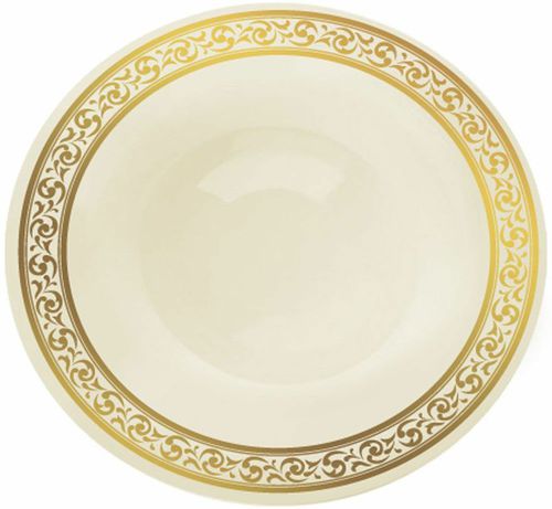 Elegant Gold Trim and Ivory Plastic Soup Bowl - Posh Party Supplies
