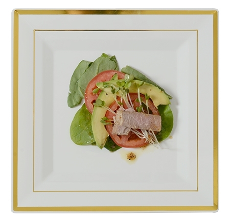 Square 7.5" Ivory and Gold  Salad Plates