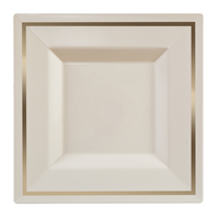 Square 8" Ivory and Gold Plastic Salad Plates