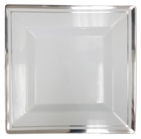 Elegant Square 10.75" White and Silver Dinner Plates - Posh Party Supplies