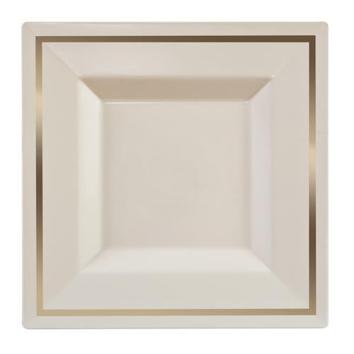 Square 10.75" Ivory and Gold Dinner Plates