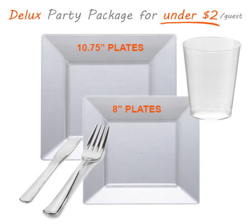 Clear square table setting party package for 20