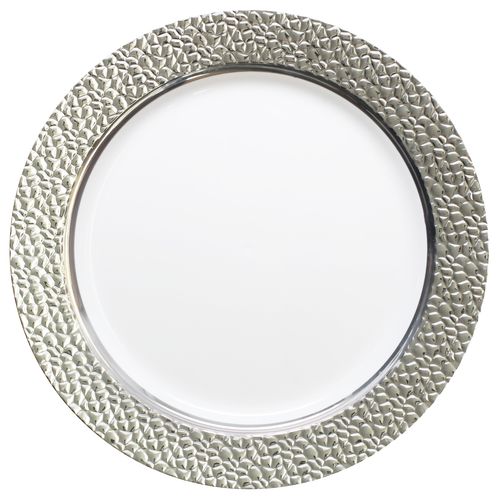 Elegant Hammered White and Silver Plastic 10.25" Plates - Posh Party Supplies