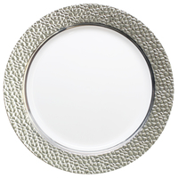 Elegant 7 " Clear Plastic Salad Plate with Hammered Silver Trim 