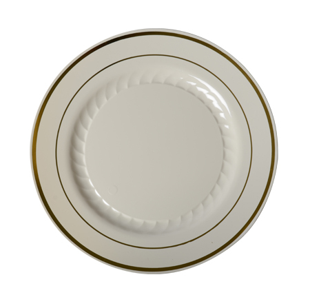 Elegant Bone with Gold Trim 9" Round Plastic Plate  - Posh Party Supplies