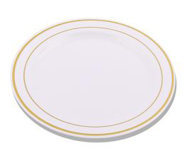 Elegant 10" White and Gold Plastic Round Plate - 120 Plates