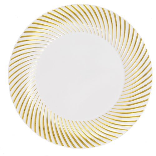 gold rimmed white plastic dinner plates