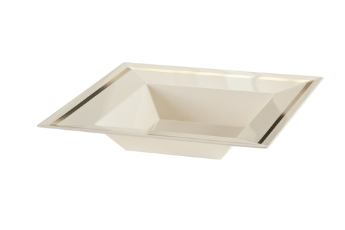 Square 5 oz ivory & gold plastic dessert bowls
