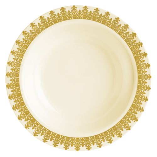Elegant Ornament Plastic Ivory With Gold Brimmed 7" Salad Plate  - Posh Party  Supplies