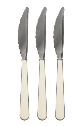 Elegant Duo Silver and White Handle Plastic Knives - Posh Party Supplies 