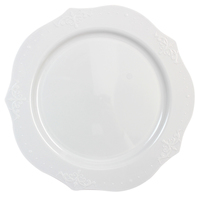 Elegant 9" White and White Antique Collection Plastic Dessert Plates - Posh Party Supplies.com