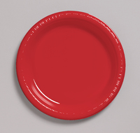Discounted Classic Red Plastic 10.25" Dinner Plates  - Posh Party Supplies