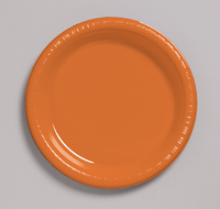 Discounted Sunkissed Orange Plastic 10.25" Dinner Plates  - Posh Party Supplies