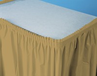 Disposable Glittering Gold Plastic 14' Table skirt  - Posh Party Supplies