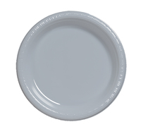 Discounted Shimmering Silver 10.25" Disposable Plastic Dinner Plates  - Posh Party Supplies
